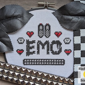 Emo Cross Stitch Pattern - Instant Download PDF - Emo, Elder Emo, Millennial, Nostalgia Cross Stitch, 2000s Cross Stitch