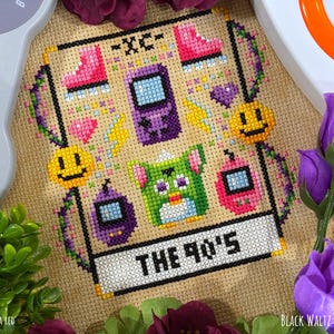 The 90s Tarot Card Cross Stitch Pattern - Instant Download PDF - Nostalgia Cross Stitch, Rainbow Cross Stitch, Cute Cross Stitch, Weird image 1