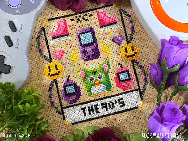 The 90s Tarot Card Cross Stitch Pattern - Instant Download PDF - Nostalgia Cross Stitch, Rainbow Cross Stitch, Cute Cross Stitch, Weird image 1