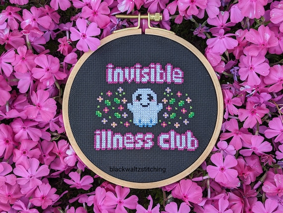 Invisible Illness Club Cross Stitch Pattern- Instant Download PDF - Spooky Cute Cross Stitch, Chronic Illness Cross Stitch, Mental Health