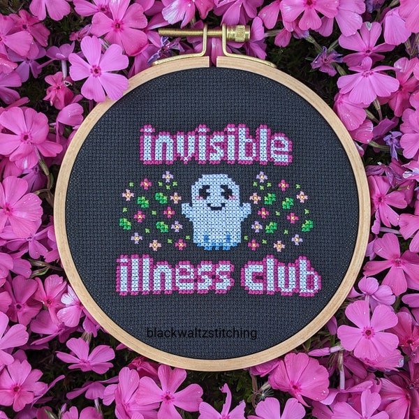 Invisible Illness Club Cross Stitch Pattern- Instant Download PDF - Spooky Cute Cross Stitch, Chronic Illness Cross Stitch, Mental Health