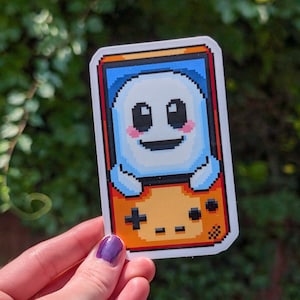 Orange Game Ghost Vinyl Sticker - Laptop / Water Bottle / Phone / Planner, Waterproof Car Decal, Spooky, Gamer, Video Games