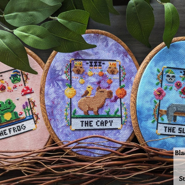 Bundle of Three Animal Tarot Card Cross Stitch Patterns - Instant Download PDF - Magical Cross Stitch, Cute Cross Stitch, Animal Stitch