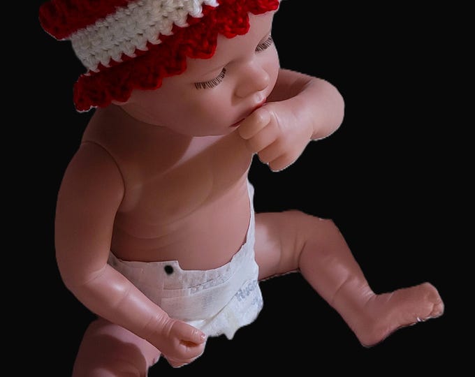 Featured listing image: Bee Patriotic-Purity-N-Honor-Hair Accessory-Baby-NB-Band-Headband-Handmade-Crochet-Single-Shell Edge-Button Closure-White-Red Edge-Baby Gift