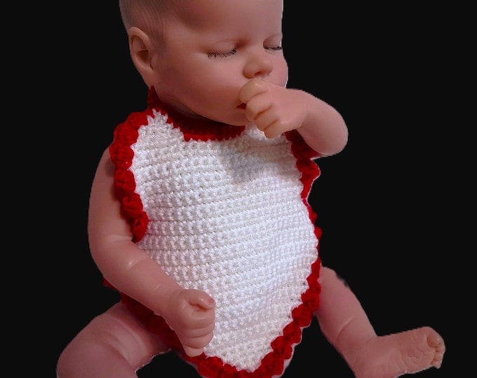 Featured listing image: Bee Patriotic-Honor & Purity-Accessory-Apparel-Baby-NB-Bib-Handmade-Crochet-Single-Shell Edge-Red-White-Baby; Birth, Gift, Holiday, Shower