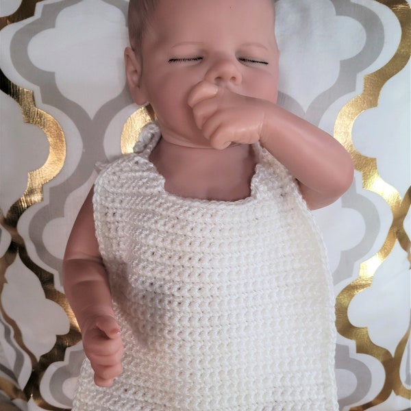 New Beginning-Heavenly White-Accessory-Bib-NB-Baby-Handmade-Crochet-Single Edge-White-3 Ply-Baby Soft Yarn-Baby Blessing-Baby Baptism-Gift