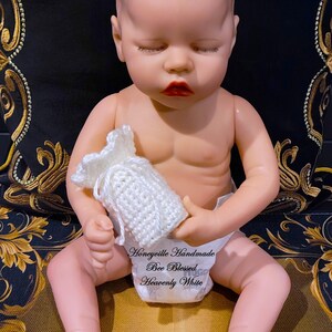 Bee Blessed-Heavenly White-Accessory-Bag-Baby-Gift-Product-Handmade-Crochet-Single Switch-Shell Edge-Draw String Closure-Soft Secret-White