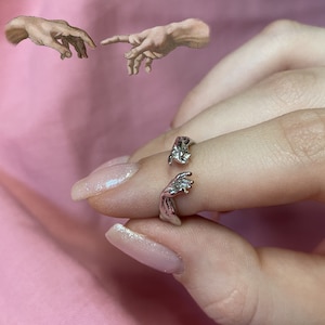 Ring Creation of Adam, verstelbare vingers ontroerende ring, zilveren gouden beloftering, uniseks bijpassende paar sieraden, handring goden