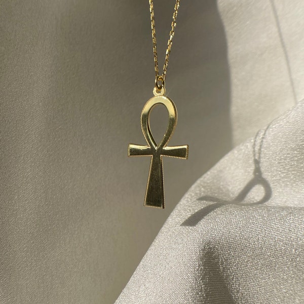 Collar de cruz de Ankh egipcio de oro de 14K - Colgante de cruz de Ankh minúsculo de plata 925 - Joyería de símbolo cristiano egipcio - Regalo cristiano para mujer