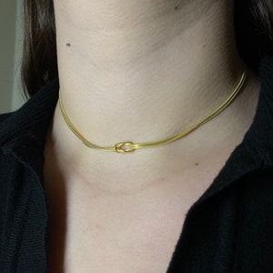 Love Knot Necklace, Gold or Silver Knot Choker, Double Chain Dainty Necklace, Minimalist Everyday Jewelry, Layering Gift for Her