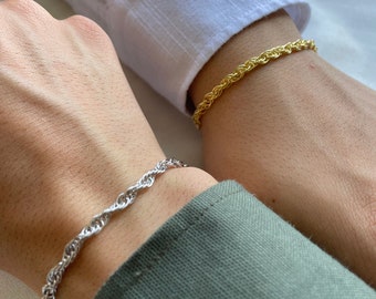 Gedraaide touwketting spiraalarmband, dunne gouden zilveren slangenarmband, eenvoudige armbandset voor koppels, parenarmbandset voor Kerstmis