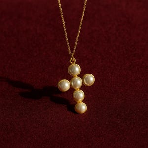 Pearl Cross Necklace for Women, Sterling Silver Christian Jewelry, Dainty Faith Pendant, Elegant Religious Gift, Minimalist Catholic Charm