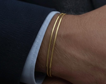 Gold Herringbone Bracelet, Unisex Snake Chain Bracelet, Italian Minimalist Jewelry, Dainty Everyday Bracelet, Elegant Gift for Him or Her