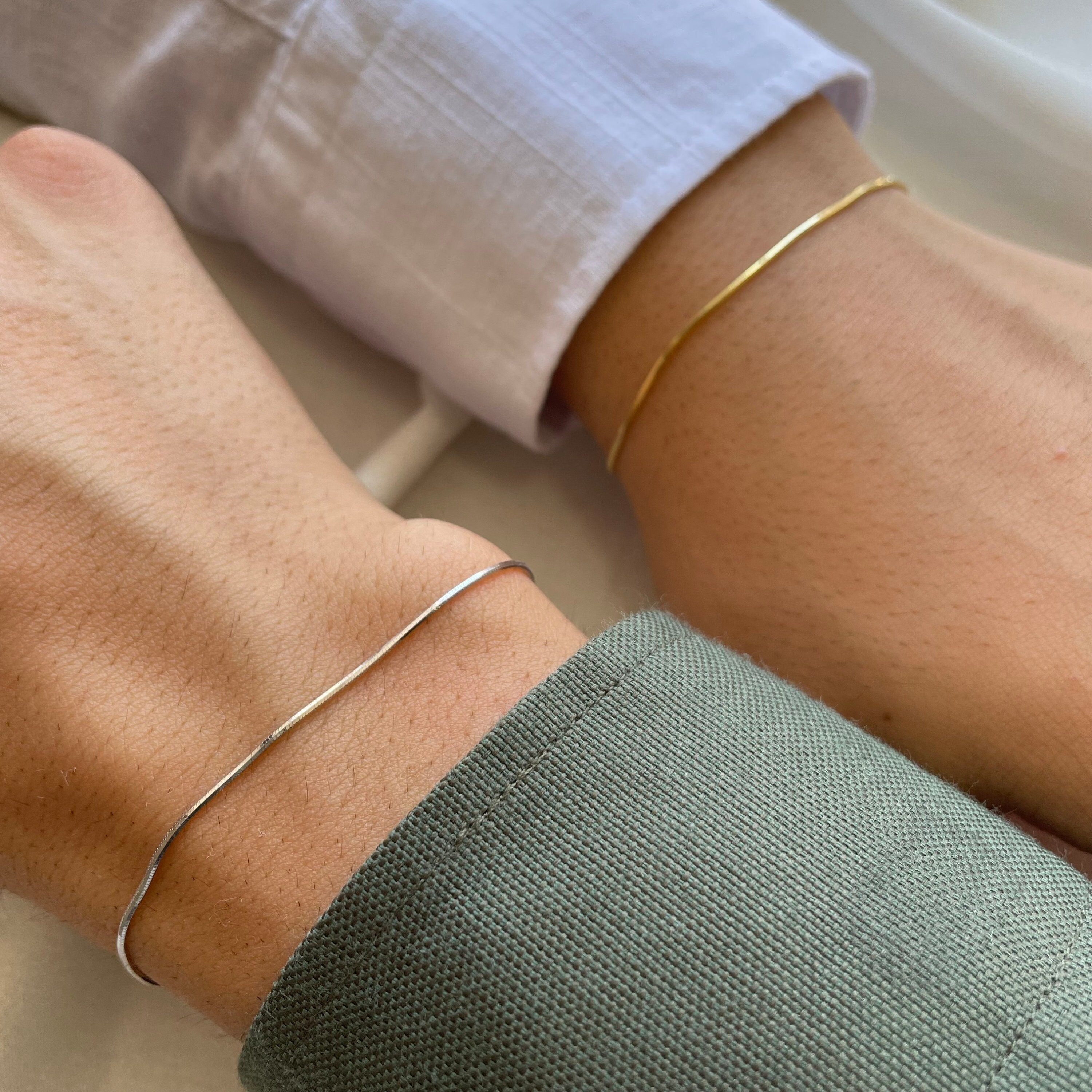 Slim Snake Chain Bracelet, Dainty Gold Herringbone Bracelet