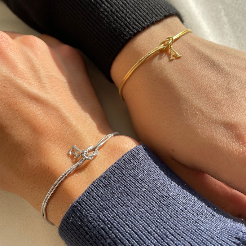 Personalized Knot Bracelet, Custom Initial Love Knot Bracelet, Matching Best Friend Jewelry, Infinity Friendship Bracelet Gift for Couples image 2