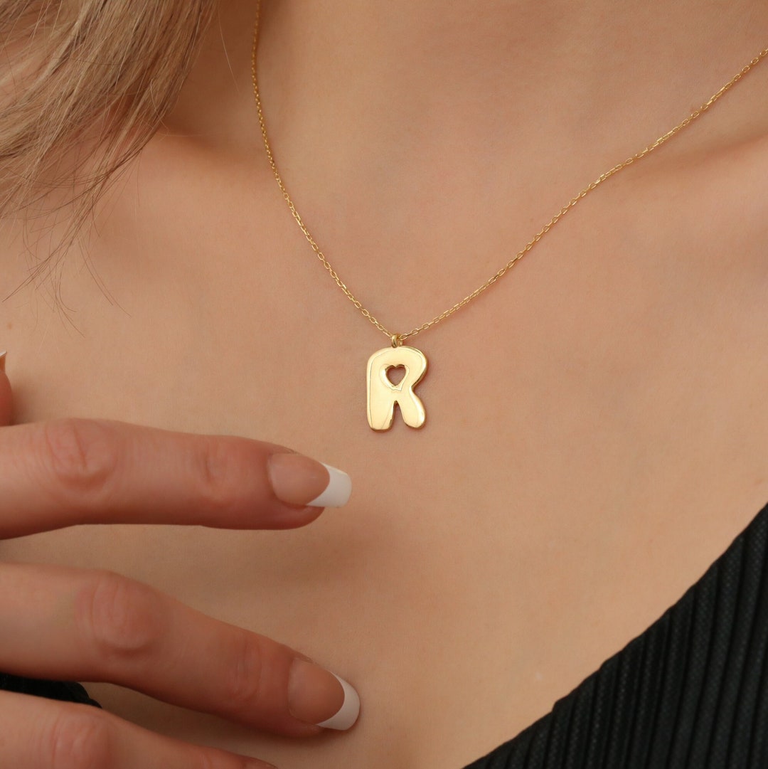 Custom Love Letter Necklace 14K Gold Heart Initial Pendant Etsy