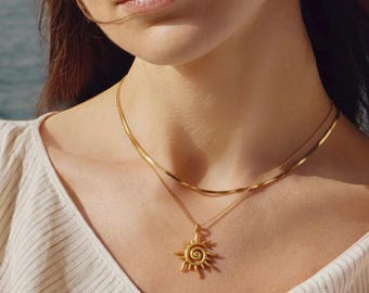Sun Necklace, Spiral Sun Pendant Jewelry, Boho Celestial Necklace Gift for Her, Dainty Gold Necklace, Everyday Spiritual Jewelry