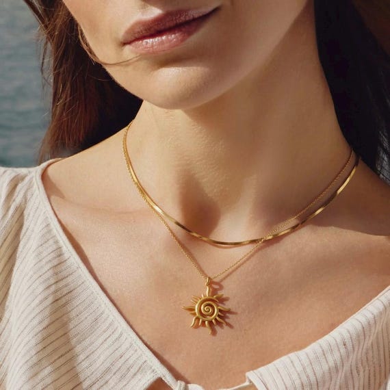 Sun Necklace, Spiral Sun Pendant Jewelry, Boho Celestial Necklace
