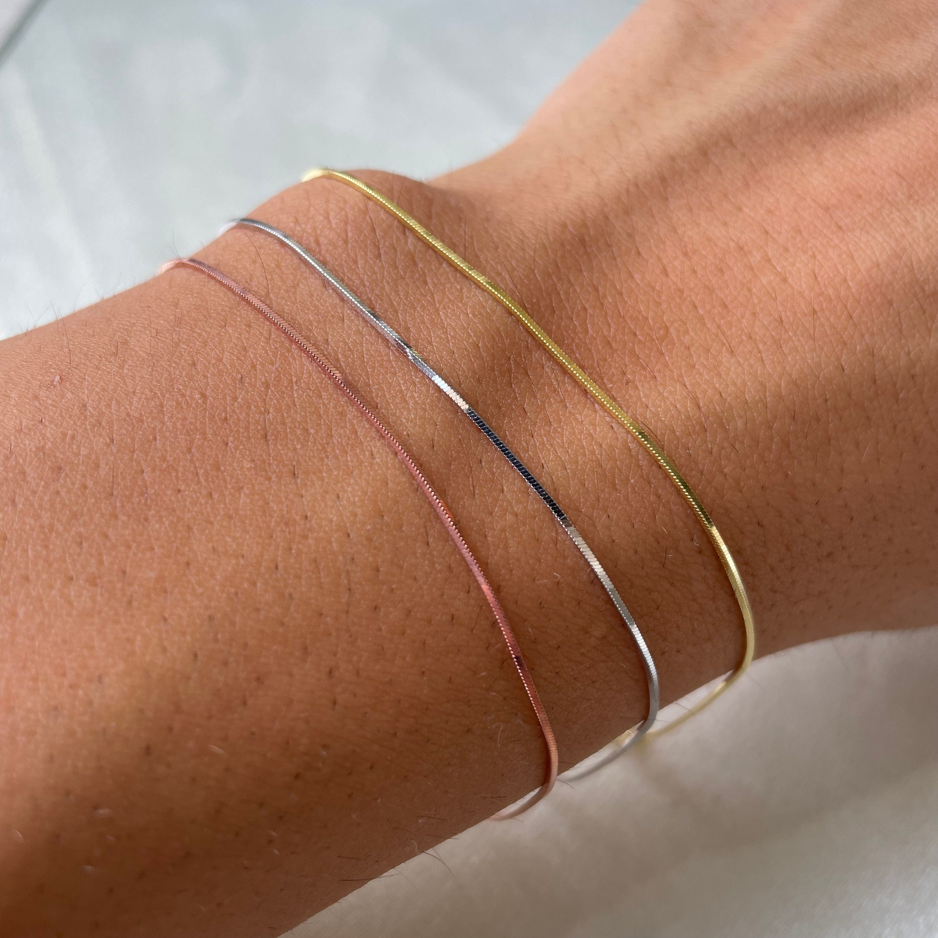 Thin Snake Chain Bracelet, Unisex Minimalist Dainty Bracelet