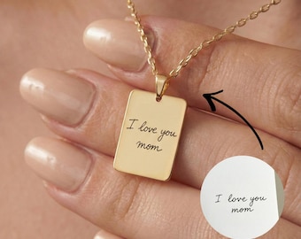 Collar con escritura a mano, etiqueta de firma personalizada, joyería grabada personalizada para mamá, regalo de recuerdo, regalo del Día de la Madre para ella