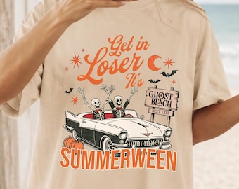 Summerween Shirt, Skeleton Car Comfort Colors Tee, Spooky Summer Halloween Shirt, Retro Halloween Tee for Women