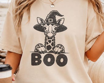 Giraffe Boo Halloween Shirt, Funny Halloween Comfort Colors Shirt, Spooky Animal Graphic Tee, Cute Fall Shirt