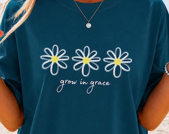 Grow in Grace Shirt, Christian Daisy Tee, Faith Based Floral Shirt, Youth Christian Shirt, Adult Comfort Colors Tee, Womens Tank Top