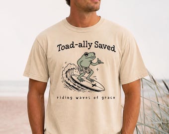 Toadally Saved Shirt, Funny Christian Frog Shirt, Surfing Frog Tee, Unisex Christian Beach Shirt, Youth Group Camp Tee