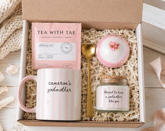 Personalized Godmother Mug and Candle Set, Custom Name Godmother Gift, Baptism Gift from Godchild, Godparent Christening Gift for Her