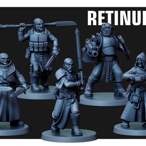 Retinue 2 | 32 mm Grimdark Heroic Scale | Gothic Sci-Fi Inquisition Forces | 3D Printed Resin Miniatures | Red Pilgrim Miniatures