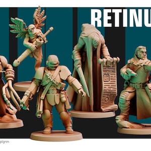 Retinue 4 | 32 mm Grimdark Heroic Scale | Gothic Sci-Fi Inquisition Forces | 3D Printed Resin Miniatures | Red Pilgrim Miniatures