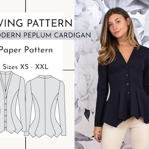 Modern Peplum Cardigan Jacket Printed Paper Sewing Pattern // Sizes XS - XXL // Written and Video Instructions