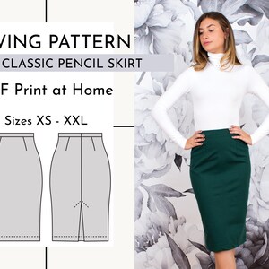 Classic Pencil Skirt Digital PDF Print at Home Sewing Pattern // Sizes XS - XXL // Written and Video Instructions