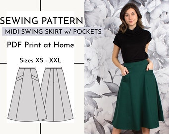 Midi Swing Skirt With Pockets Digital PDF Print at Home Sewing Pattern // Sizes XS - XXL // Written and Video Instructions