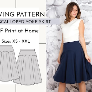 Scalloped Yoke Skirt Digital PDF Print at Home Sewing Pattern // Sizes XS - XXL // Written and Video Instructions