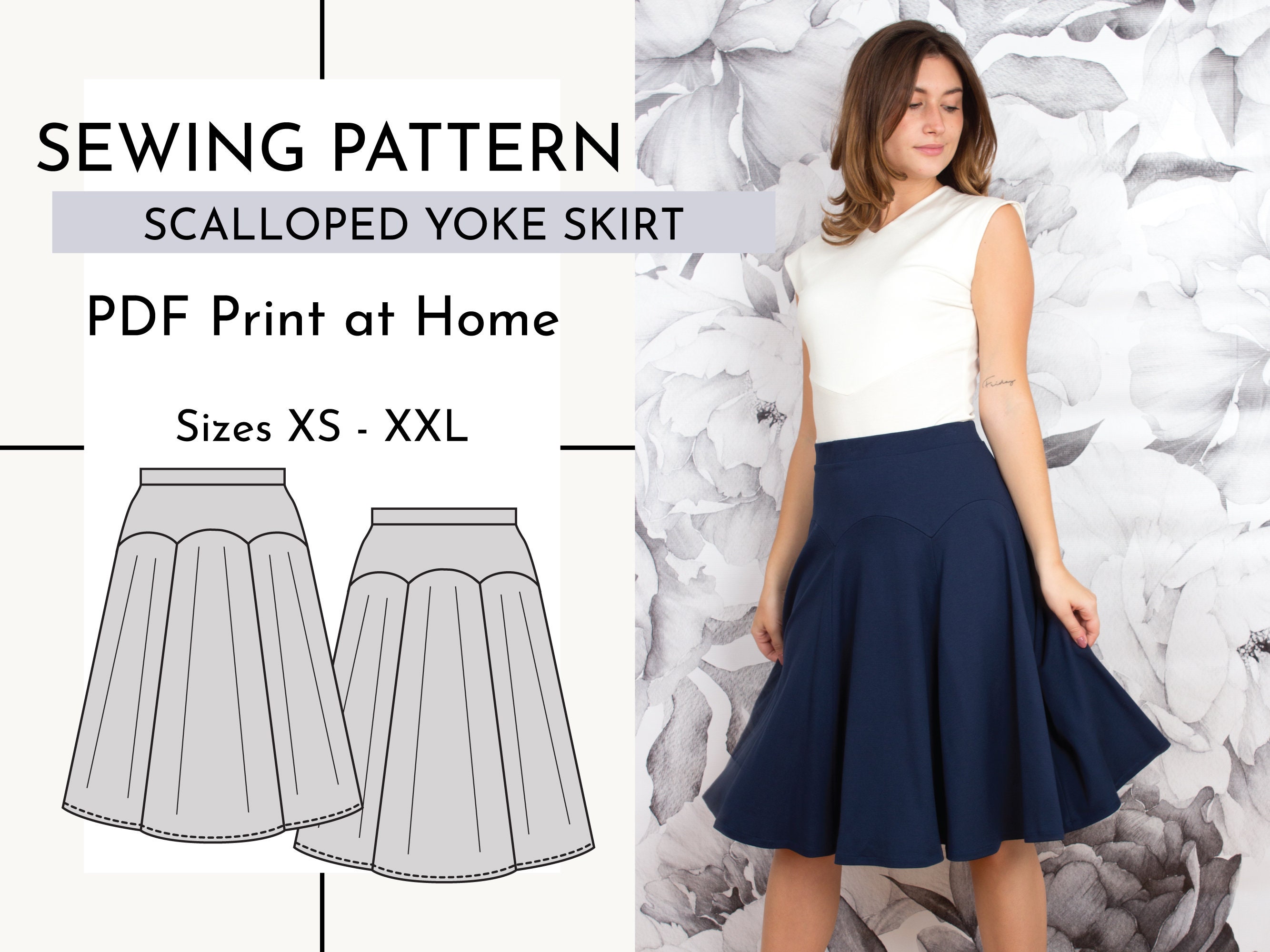 Scalloped Yoke Skirt Digital PDF Print at Home Sewing Scalloped Yoke Skirt Digital PDF Print at Home Sewing