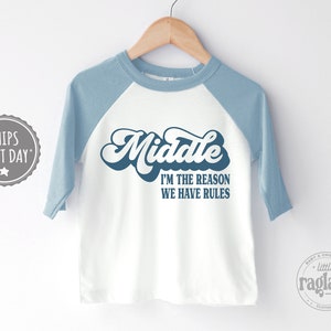 Middle Sibling Toddler Raglan - Funny Sibling Kids Baseball Tee - Blue