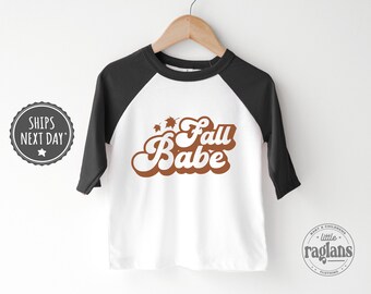 Fall Babe Toddler Girls Raglan - Brown Retro Autumn Kids Baseball Shirt
