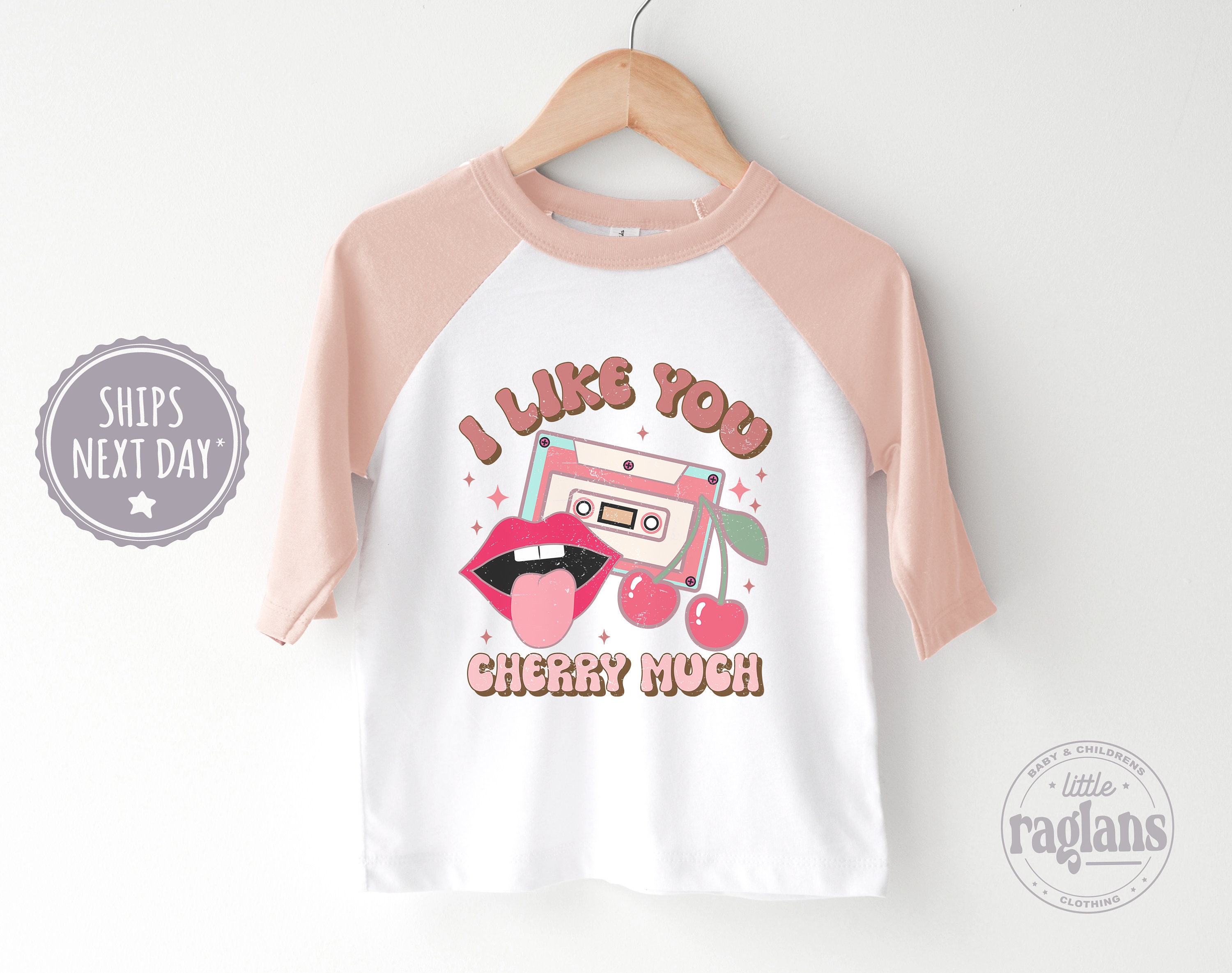 I Like You Cherry Much Raglan - Funny Valentines Day Toddler Raglan - Vintage Cherry Baseball Tee
