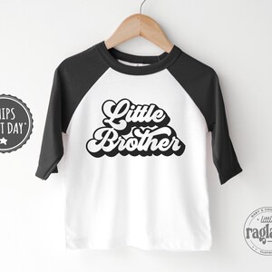 Little Brother Toddler Boys Raglan - Kids Matching Siblings Baseball Tee - Retro Lil Brother Shirt - Black