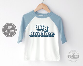 Big Brother Toddler Boys Raglan - Boys Matching Siblings Baseball Tee - Retro Big Brother Shirt - Blue