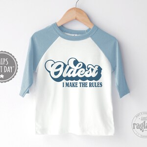 Oldest Sibling Toddler Raglan - Funny Sibling Kids Baseball Tee - Blue