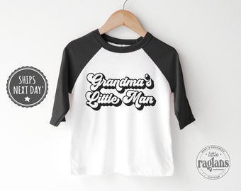Grandma&#39;s Little Man Toddler Raglan - Grandma&#39;s Boy Baseball Tee - Black
