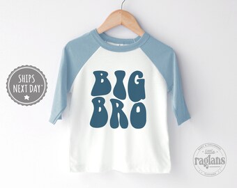 Big Bro Toddler Boys Raglan - Blue Retro Sibling Kids Baseball Shirt