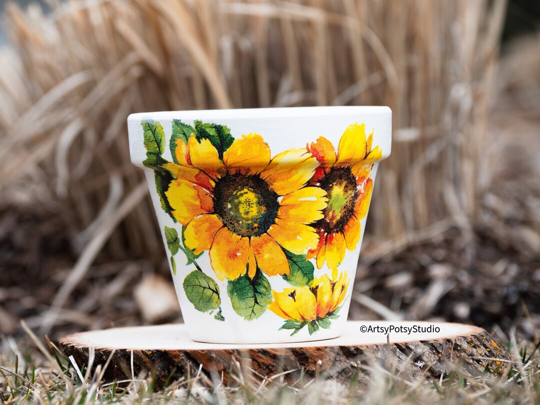 Flower Pot Succulent Planter, Sunflowers, Lillies Handmade Terracotta