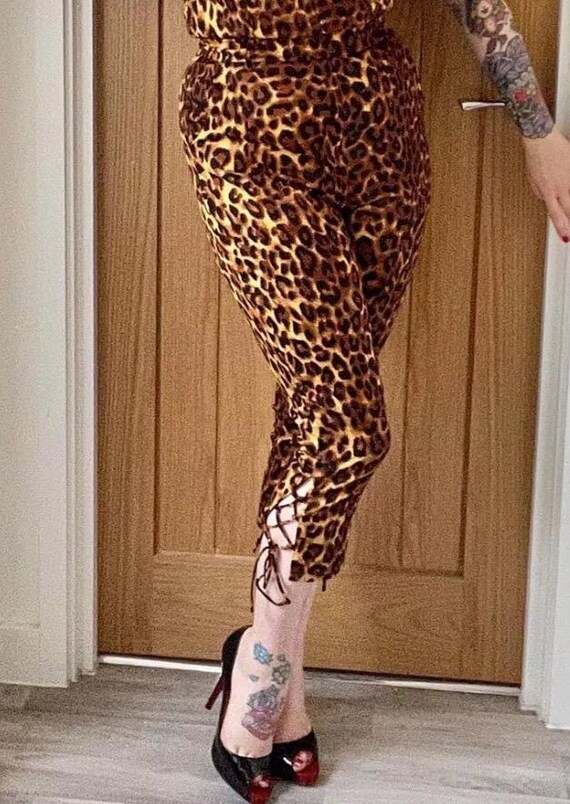 Leopard print retro 50s style lace up rockabilly Rocknroll Capri pants XS 2XL only