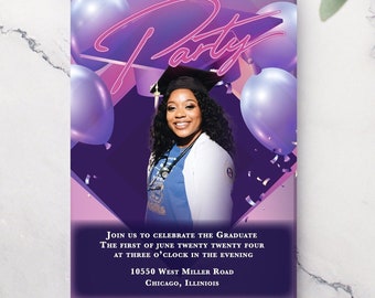 Graduation party invite … purple graduation invitation … trunk party graduation invitation