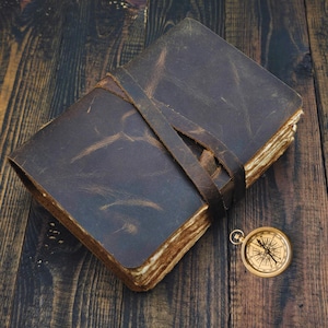 Diario rustico in carta di cotone con bordo frastagliato fatto a mano, rilegato in pelle, diario Grimoire, libro degli incantesimi, regalo di Natale, 200 pagine, 125 g/m²
