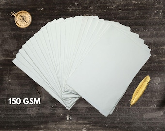 White Deckle Edge Cotton Paper Wedding cards, Handmade Paper, Stationery Paper  pack of 50 150 GSM