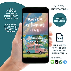 Custom Candy Land Video Birthday Party Invitation, Sweet Birthday Animated Celebration For Girls' Birthday, Kids Ice Cream Party Invites